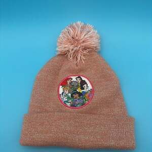 Disney 100th Anniversary Princesses Pink Metallic Knit Pom Pom Beanie Hat
